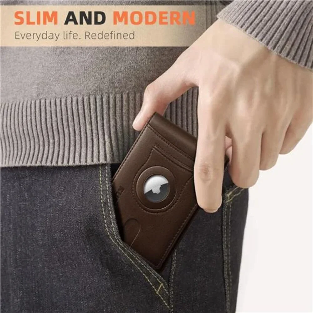 RUNBOX AirTag-Wallet-Mens-Slim-RFID Blocking Wallets Leather with Bill